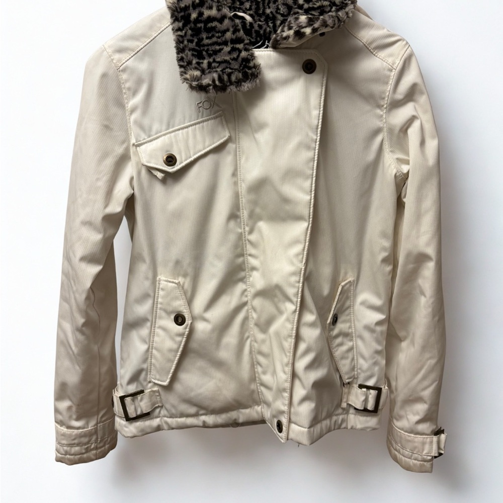 Fox Racing Jacket Women’s S Leopard Faux Fur Interior Logo Pockets Hooded Y2K